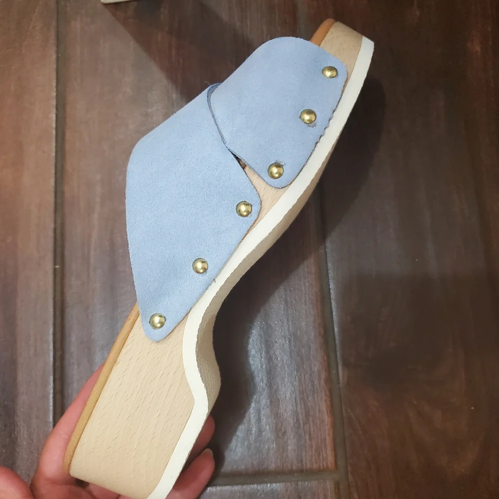 Blue suade clog sandals in size 8 new with tags by Donna Toscana made in… - Picture 7 of 7